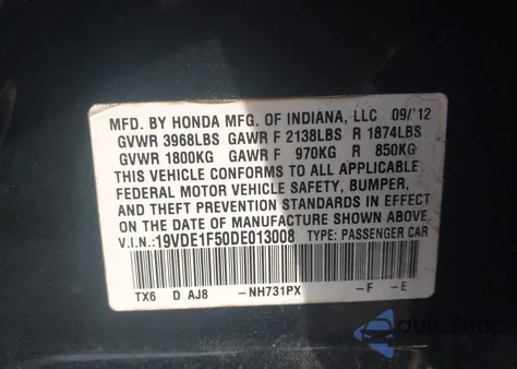 2013 Acura Ilx 2.0L z USA, uszkodzony, nr VIN 19VDE1F50DE013008